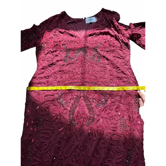JS Collections Burgundy Sequin Embroidered Gown - Size 22W - Picture 6 of 15